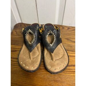 Modzori Reversibles Sandals Black Leopard Gold Thong Flip Flop Wedge‎ Shoes 6